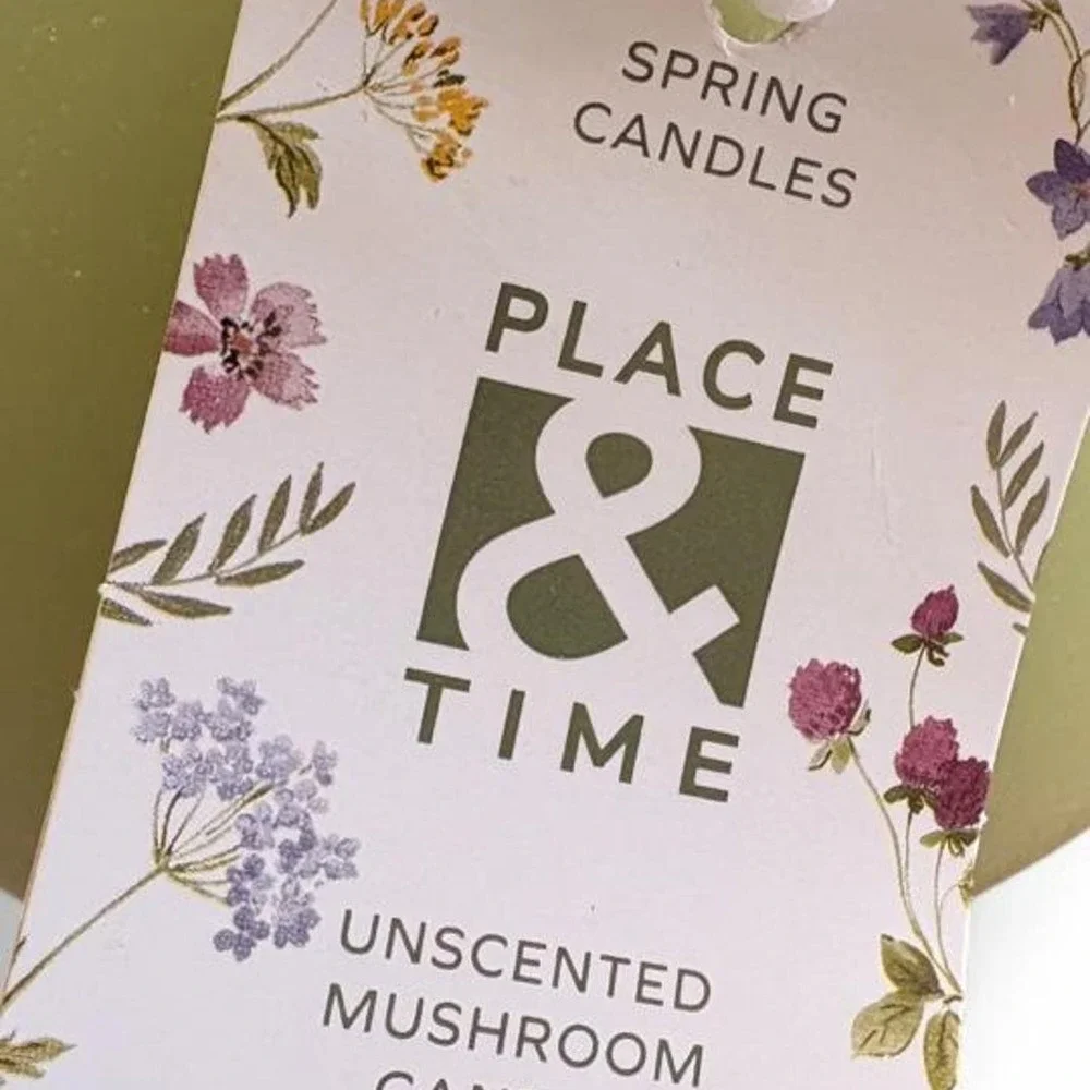 Place & Time Candle Co. green mushroom candle. Brand new with tags